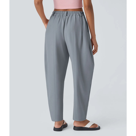 Halara Barrel Leg Work Pants Casual Pleated Pull On Weathervane Gray M - Picture 2 of 7